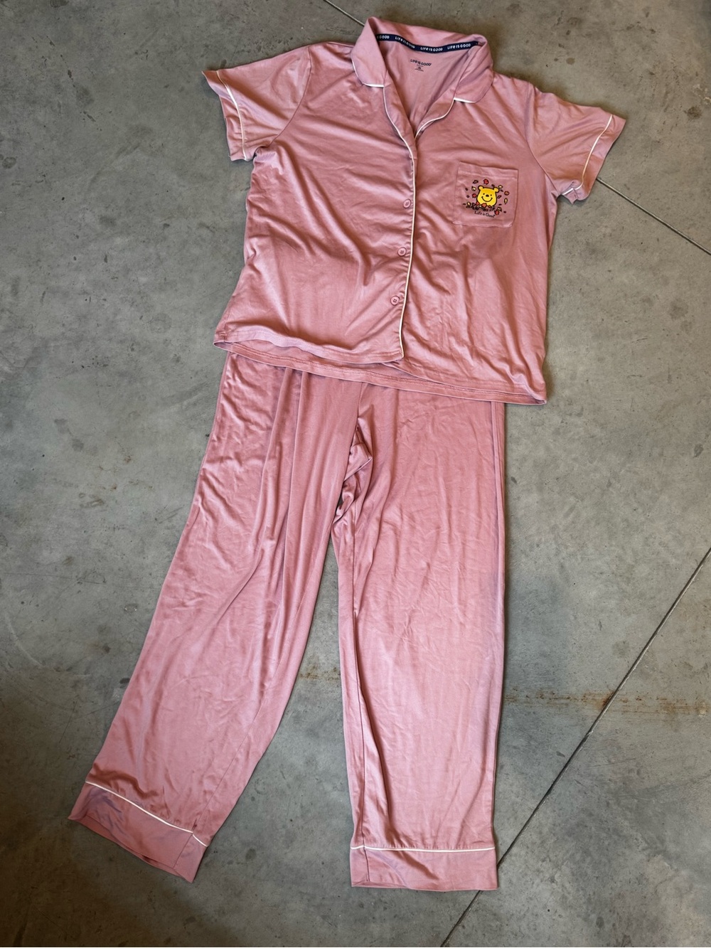Life Is Good Pink Short-Sleeve and Pants Pajama Set with Winnie the Pooh Pocket